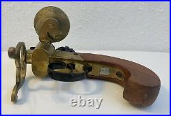 Antique Vintage Flintlock Pistol Tinder Lighter Brass Wood Candle Holder Italy