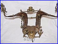 Antique Vintage Indian Brass & Ram's Horn Inkwell Candle Holder, Desk Decoration