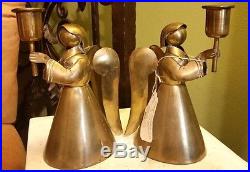 Antique / Vintage Los Castillo Taxco Heavy Brass Angel 2 Candle Holders