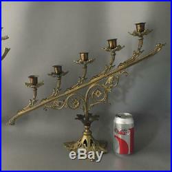 Antique Vtg Brass Flowers Church Altar Candelabra Candle Holder Pair