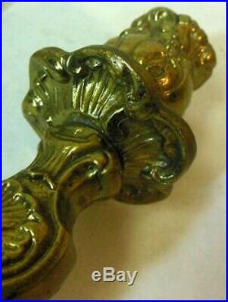 Antique Vtg Pair Brass CANDLEHOLDERS Candlesticks FRENCH ROCOCO SHELL Flowers