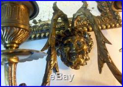 Antique Vtg Pair of Mirror Sconces Candleholders Bacchus Dionysus Grape WINE