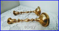 Antique Vtg Solid Brass Candlesticks Candle Holders 10 1/8'' tall Engraved