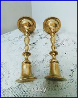 Antique Vtg Solid Brass Candlesticks Candle Holders 10 1/8'' tall Engraved