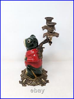 Antique William Sung Frog Brass Porcelain Candle Holder 1866 12 Inches Tall