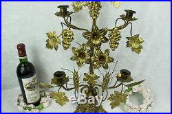 Antique XL church brass Candle holder candlestick 5 arms floral decor