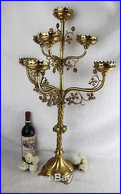 Antique XXL altar religious Church brass Candle Holder candelabra 7 arms gothic