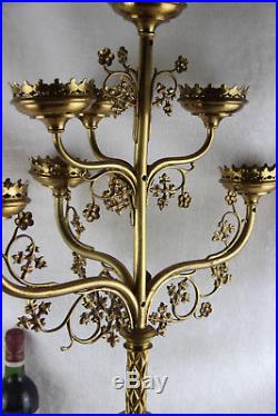 Antique XXL altar religious Church brass Candle Holder candelabra 7 arms gothic