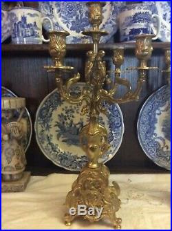 Antique brass candelabra PAIR 16.5 tall