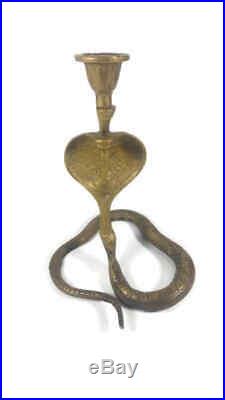 Antique brass cobra candlestick snake candelabra candle holder handmade ship