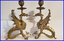 Antique brass dragon candle holders