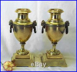 Antique brass urns, pair Victorian neoclassical urn-shaped candle holders, 19thC