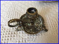 Antique footed bronze brass candle stick holder primative hand made England