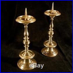 Antique heavy brass candlesticks pair candle holder 17th century 24cm tall 91/2