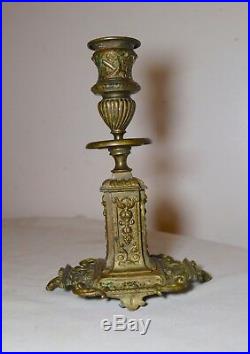 Antique ornate 1800's gilt bronze Victorian candelabra candlestick holder brass