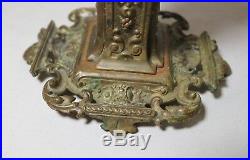 Antique ornate 1800's gilt bronze Victorian candelabra candlestick holder brass