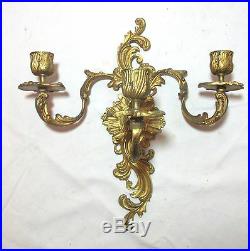 Antique ornate dore bronze rococo style wall candle holder sconce fixture brass