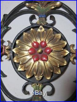 Antique ornate hand wrought iron cold painted brass candle holder wall sconce