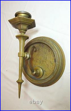 Antique ornate heavy brass Gothic style wall sconce candle stick holder fixture