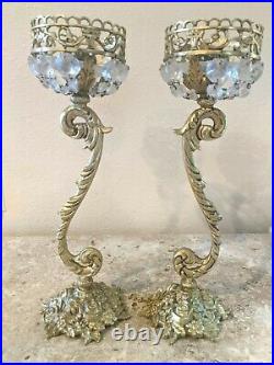 Antique pair Brass and crystal candelabra made in Spain