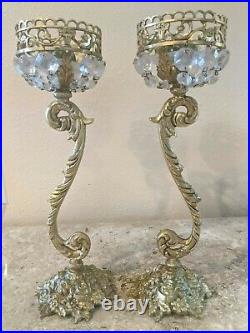 Antique pair Brass and crystal candelabra made in Spain