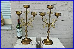 Antique pair religious brass church altar candelabras candle holder neo gothic