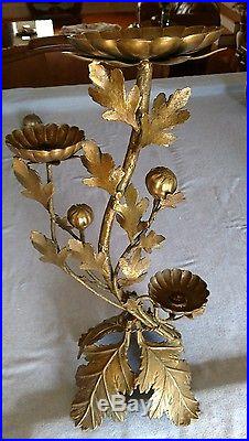 Antique poppy flower solid brass table lamp / candle holders