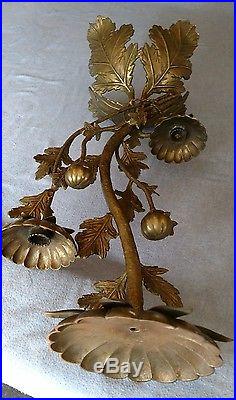 Antique poppy flower solid brass table lamp / candle holders