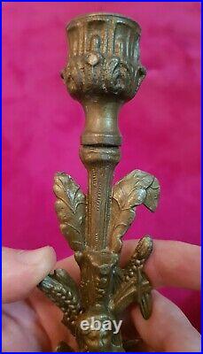 Antique rare bronze brass CANDLESTICKcandle holder candelabra ears vintage