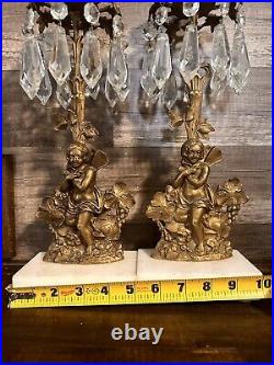 Antique set Victorian Girandole French crystal candelabra candle holders brass