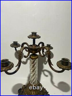 Antique shimmering vintage bronze & glass chandelabra french france lamp candles