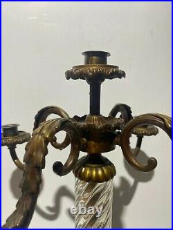Antique shimmering vintage bronze & glass chandelabra french france lamp candles
