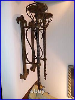 Antiqued Patined Brass X Large Candle Sconces. Fleur De Lys Matching Pair