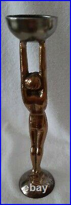 Art Deco Brass Nude Lady Candle Holder In Frankart Lamp Base Style 1930's Rare