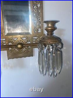 Art Deco Style Large Brass Mirror Sconce Two Candle Holders