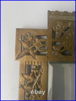 Art Deco Style Large Brass Mirror Sconce Two Candle Holders