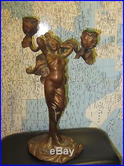 Art Nouveau Art Deco Women Candle Holder Nude Brass Brronze