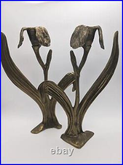 Art Nouveau Zertifikat Vintage Pair Brass Candlestick Holders Iris