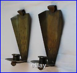Arts & Crafts Roycroft Pair of Brass Wall Mount Sconces Candle Sticks