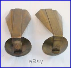 Arts & Crafts Roycroft Pair of Brass Wall Mount Sconces Candle Sticks