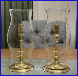 Attractive Brass Pair Hurricane Taper Candlesticks Candleholders Colonial Style