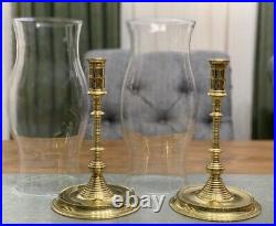 Attractive Brass Pair Hurricane Taper Candlesticks Candleholders Colonial Style