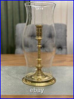 Attractive Brass Pair Hurricane Taper Candlesticks Candleholders Colonial Style