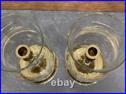 Attractive Brass Pair Hurricane Taper Candlesticks Candleholders Colonial Style