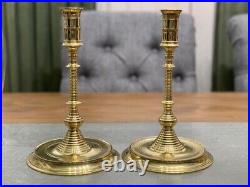 Attractive Brass Pair Hurricane Taper Candlesticks Candleholders Colonial Style