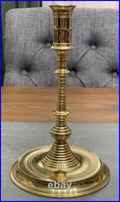 Attractive Brass Pair Hurricane Taper Candlesticks Candleholders Colonial Style