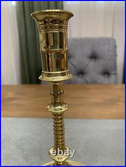 Attractive Brass Pair Hurricane Taper Candlesticks Candleholders Colonial Style