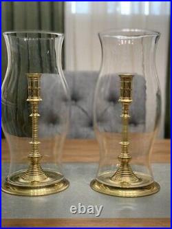 Attractive Brass Pair Hurricane Taper Candlesticks Candleholders Colonial Style