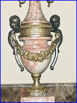 Auth. Italian Rococo antique pink MaRbLe Brevettato 2 brass Candelabras candle