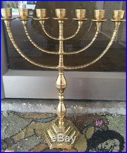 Authentic 17 / 42 cm brass copper massive Menorah candle holder Israel Judaica